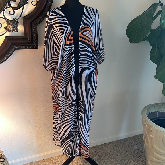 Women’s Animal Print Sheer Lightweight 3/4 Sleeve Full Length Maxi Kimono OS - Picture 2 of 16